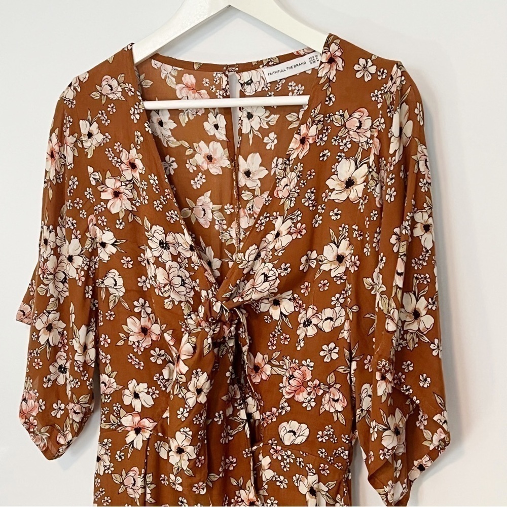 Faithfull The Brand Vinci Mini Dress Brown Floral Tie Front Size 6 - Picture 3 of 9